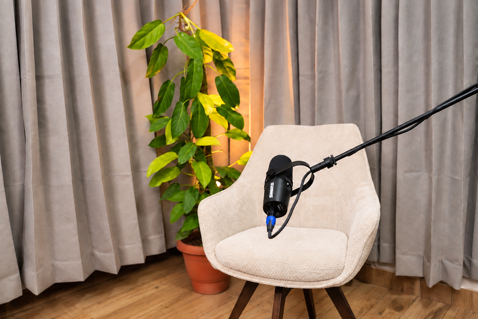 Studio corner with chair and mic