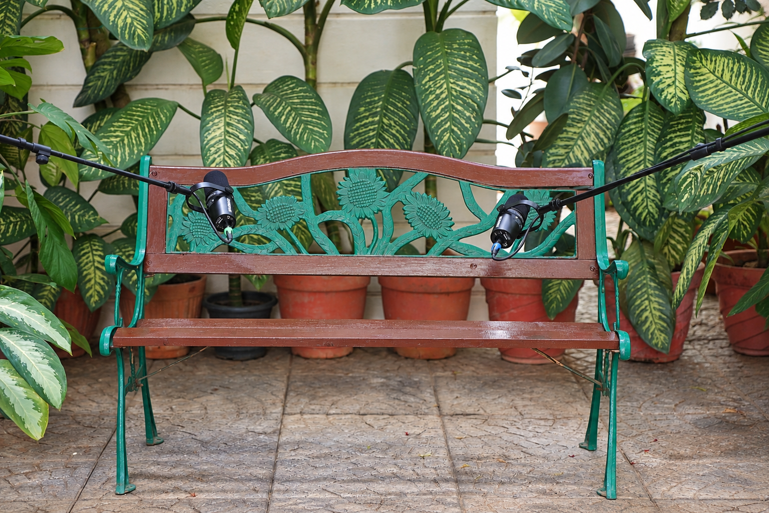 Garden bench with mics